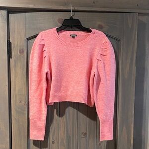 wild fable Pink Cropped Puff-Sleeve Crewneck Sweater